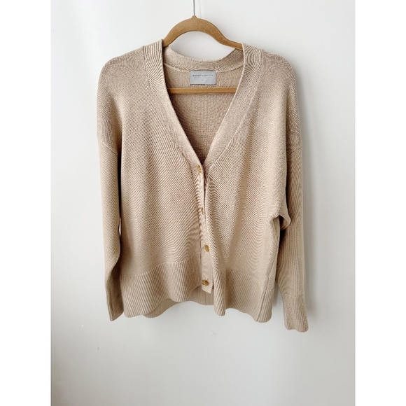 MODERN CITIZEN Oversized V-neck Cardigan Sweater Tan - Picture 1 of 6